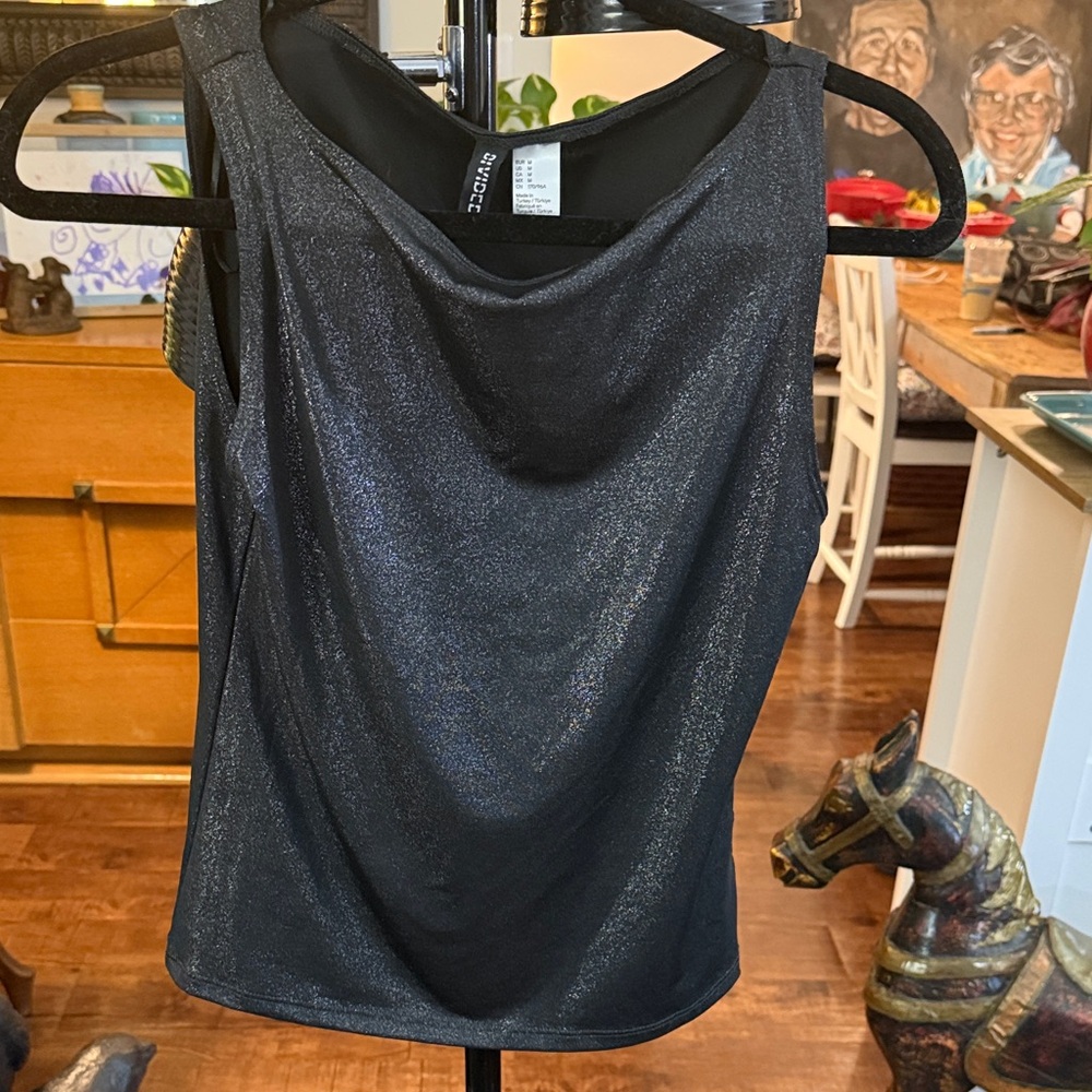 H&M Shimmery Black Cowl Neck Camisole